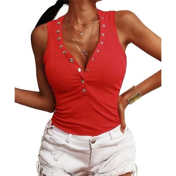 UDEAR Red Button Front Tank Size 1X - Picture 1 of 1